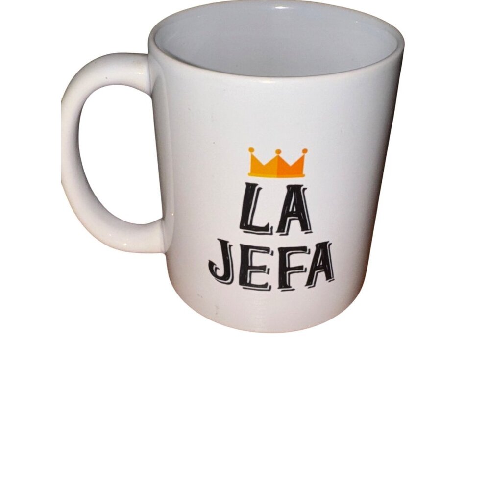 La Jefa White Ceramic Coffee Mug 12 Oz With Crown Design - Orca Coatings